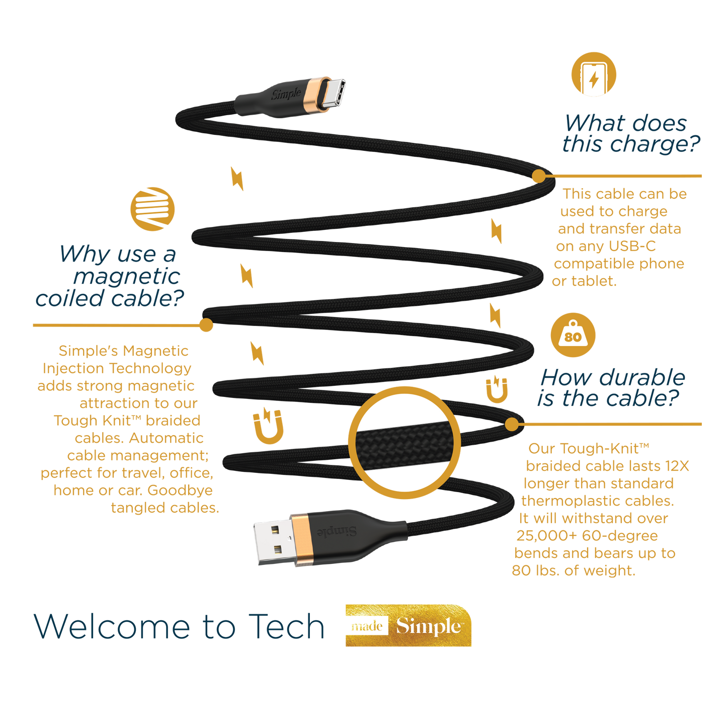 MAGNETIC || 6 Ft || USB-A Cable with USB-C Connector