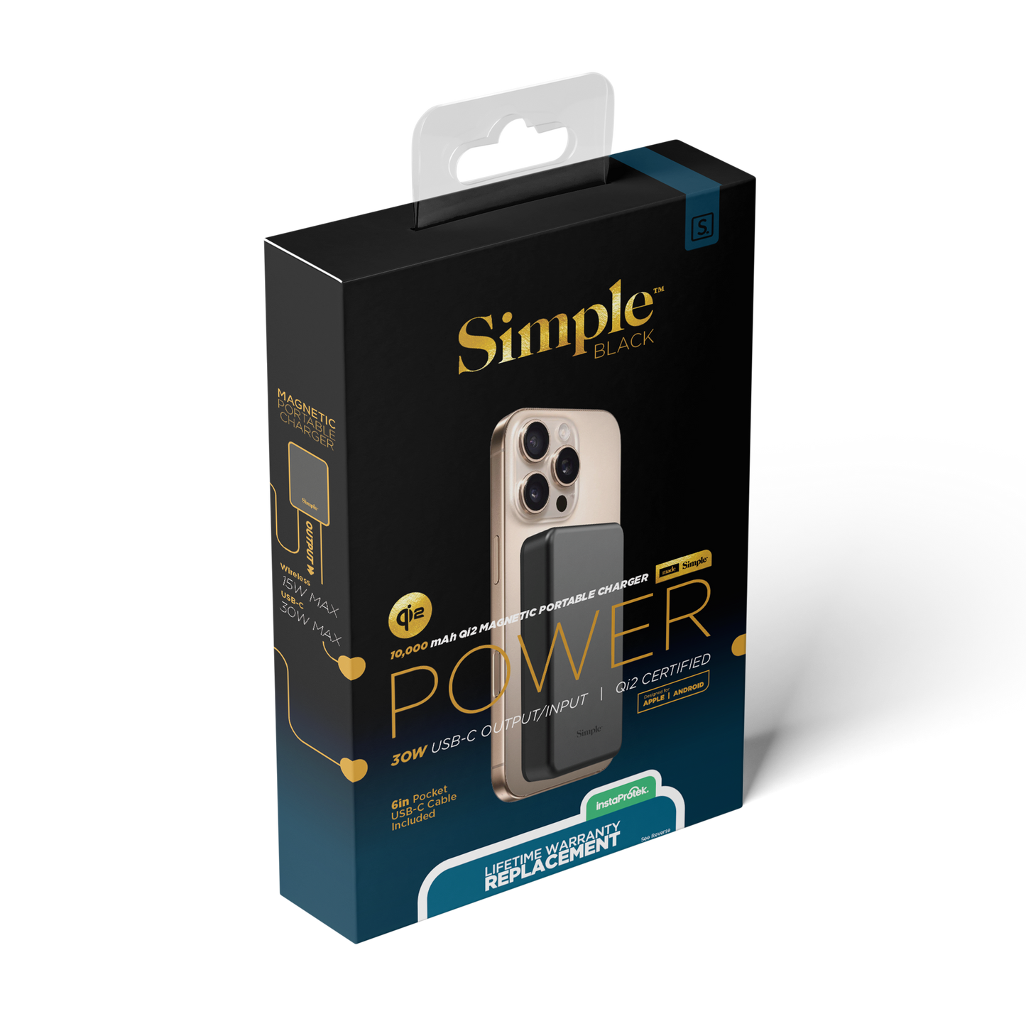 10,000mAh Magnetic Wireless Charging Battery - Simple Black