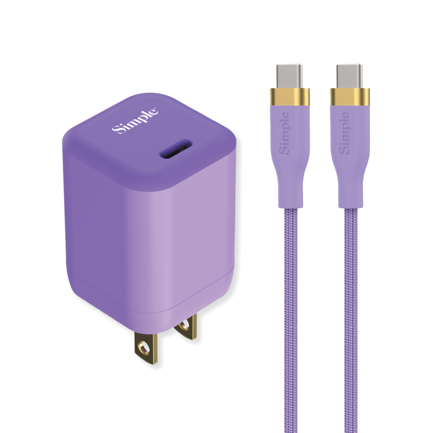 USB-C 30W + 6ft USB-C-C - 3 amp Cable Bundle - Purple