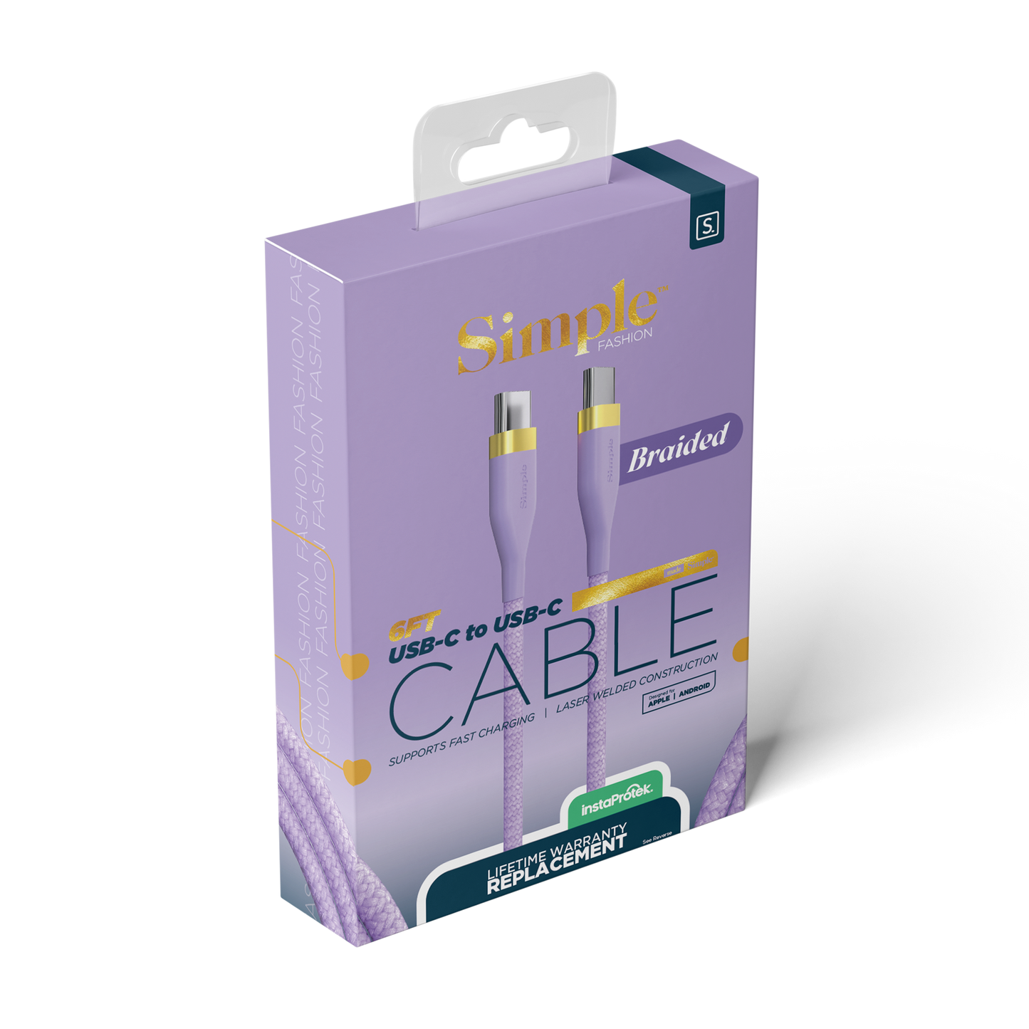 Purple Braided Fashion / 6 Ft - USB-C Cable with USB-C Connector