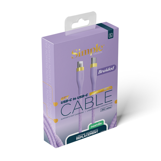 Purple Braided Fashion / 6 Ft - USB-C Cable with USB-C Connector