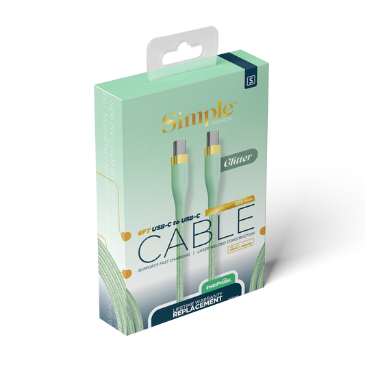 Mint Glitter Fashion / 6 Ft - USB-C Cable with USB-C Connector
