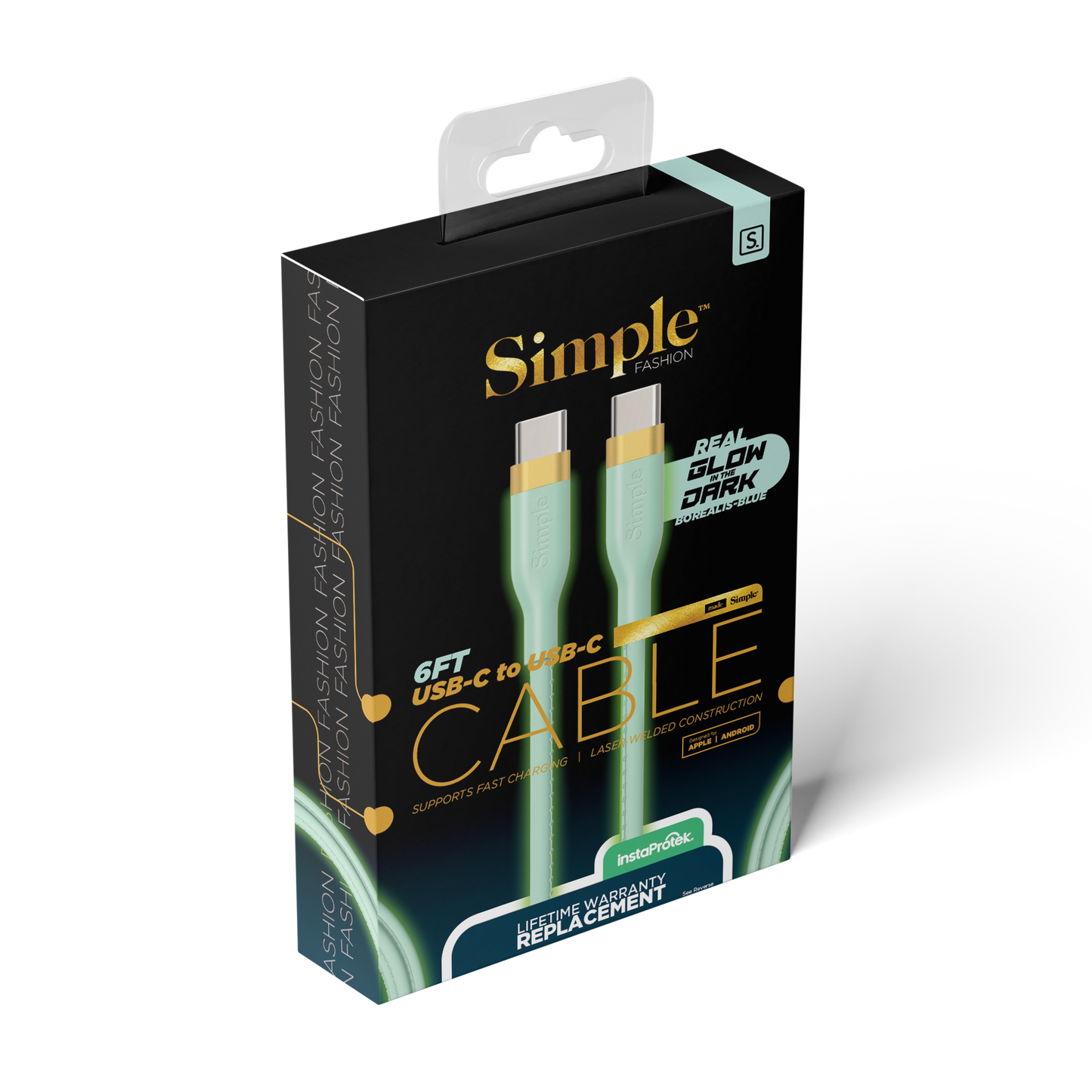 Blue Glow in the Dark Braided Fashion / 6 Ft - USB-C Cable with USB-C Connector