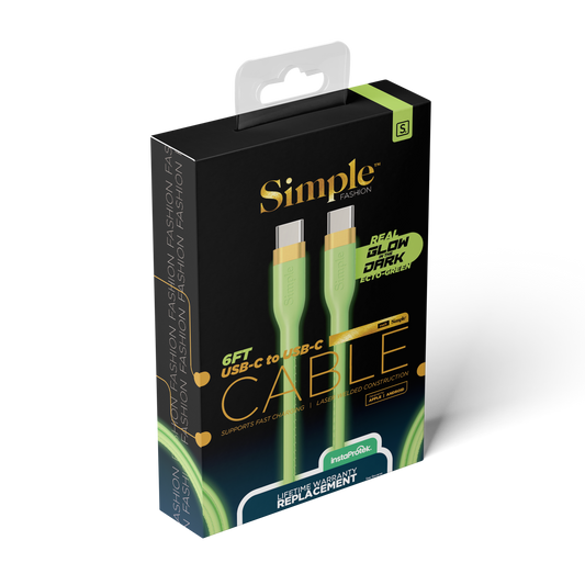 Green Glow in the Dark Braided Fashion / 6 Ft - USB-C Cable with USB-C Connector