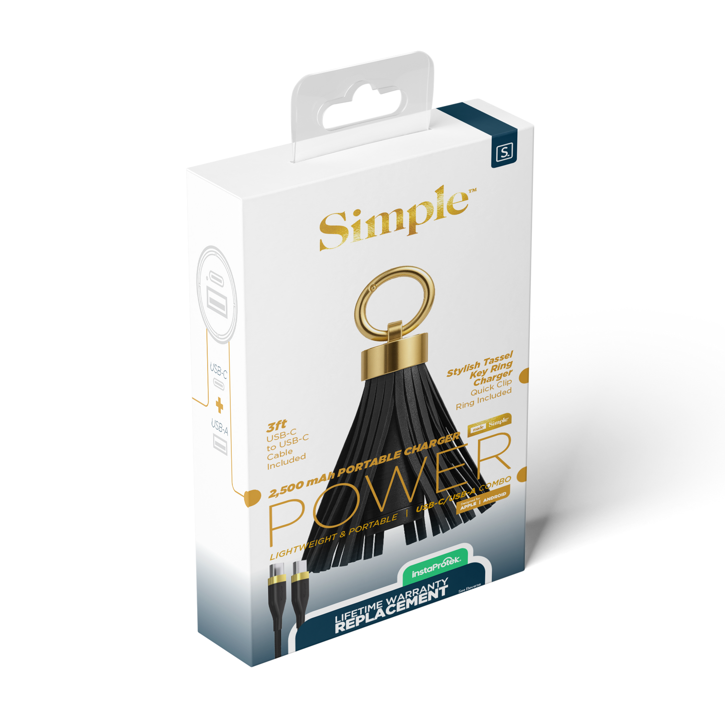 2,500 mAh Tassel Keyring Portable Charger - Black