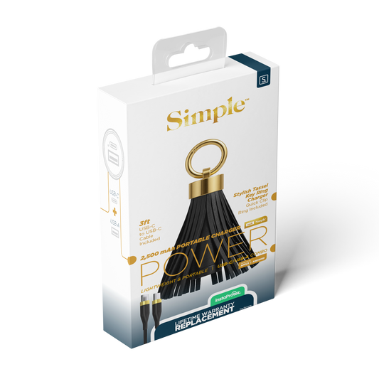 2,500 mAh Tassel Keyring Portable Charger - Black