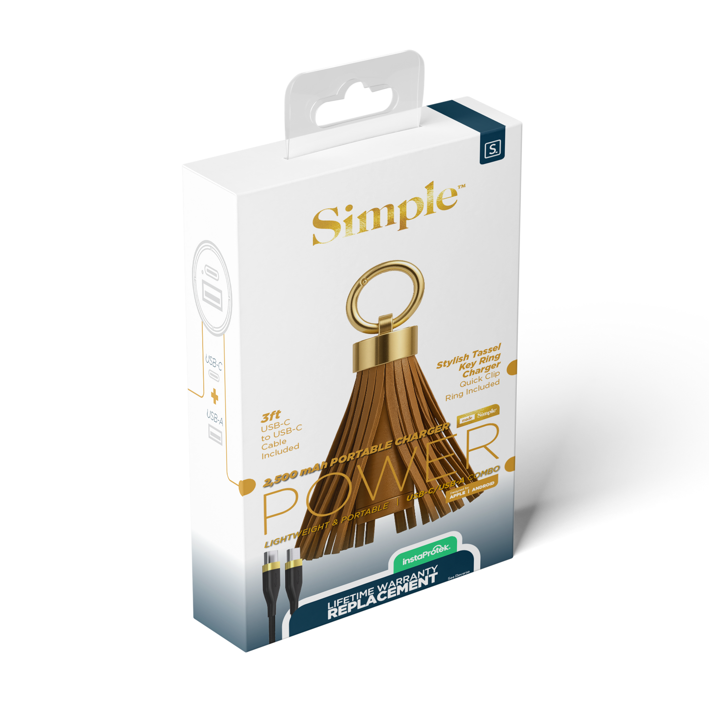 2,500 mAh Tassel Keyring Portable Charger - Brown