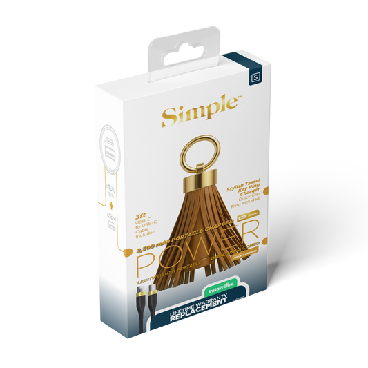2,500 mAh Tassel Keyring Portable Charger - Brown