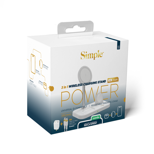 3-in-1 Wireless Charger Station + 30W Wall charger + 6ft USB-C to USB-C Cable