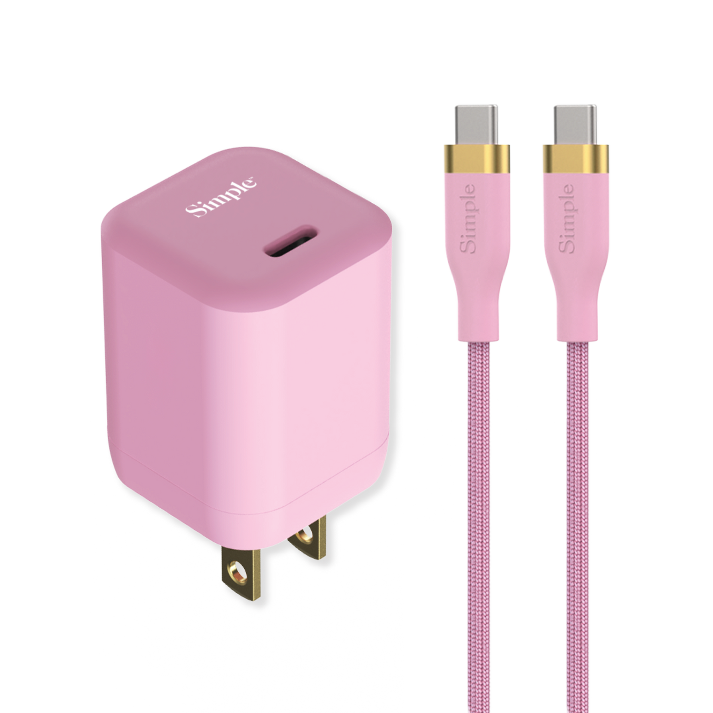 USB-C 30W + 6ft USB-C-C - 3 amp Cable Bundle - Pink