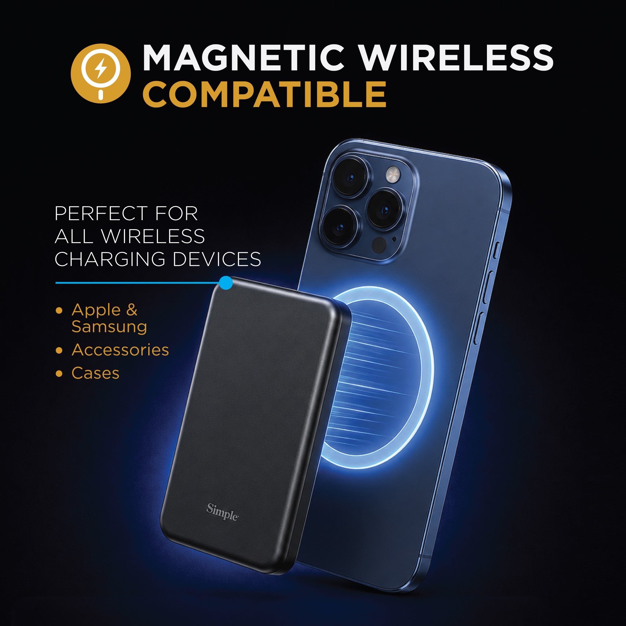 【新品未使用】MAGNET WIRELESS MOBILE BATTERY10K 10,000mAh Magnetic Wireless Charging Battery - Simple Black